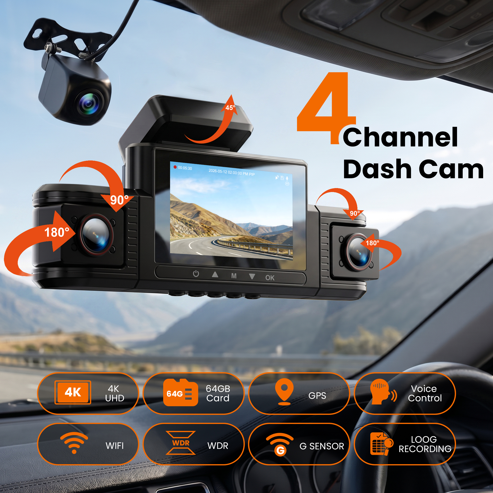 NEXPOW 4K 4-Channel WiFi Dash Cam with GPS photo 2