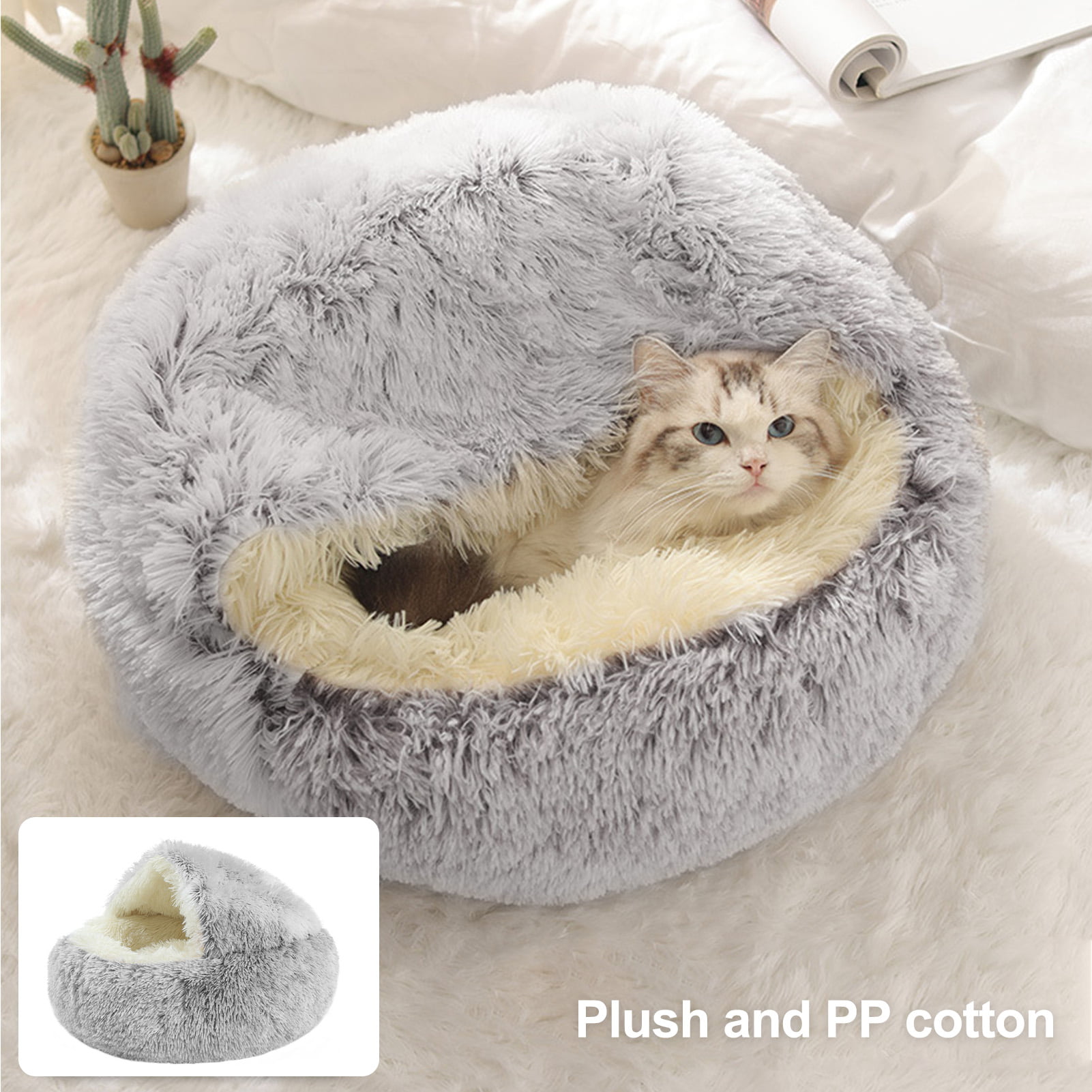 Pet Dog Cat Calming Bed Round Nest Warm Soft Plush Comfy Sofa Pet Sleeping US