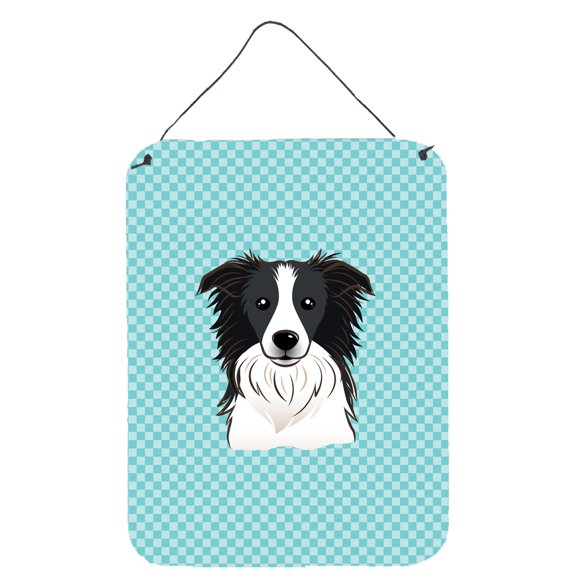 Checkerboard Blue Border Collie Wall or Door Hanging Prints