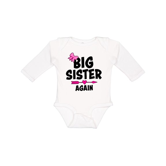 Inktastic Big Sister Again with Bow and Arrow Girls Long Sleeve Baby Bodysuit