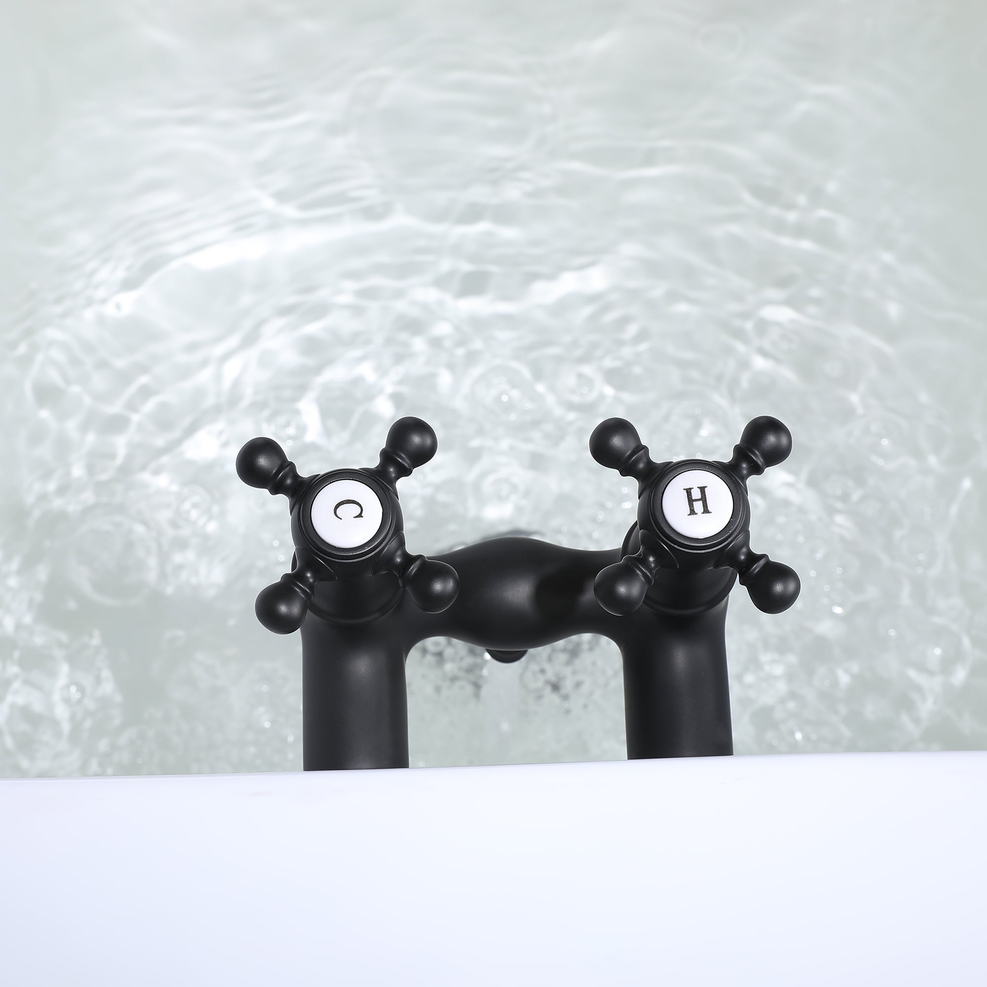 SUMERAIN Vintage Leg Tub Filler 3-3/8-Inch Center Wall Mount Tub Faucet, Cross Handle Matte Black
