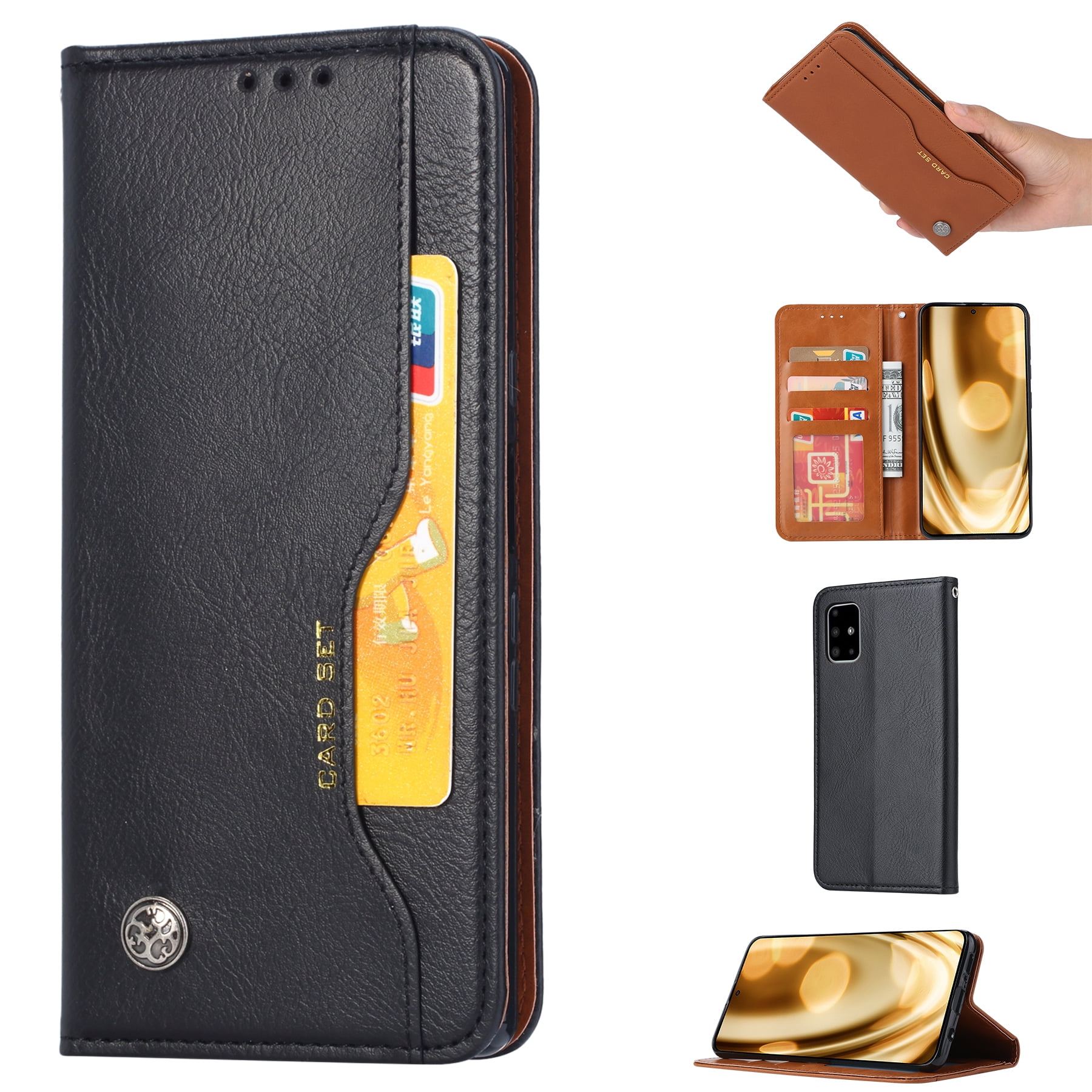 Kickstand Magnetic Closure Samsung Galaxy A10 M10 Case, Shockproof Premium Leather Wallet Case Business Design Flip Notebook Cover with TPU Inner Shell Card Holders Protective Skin yellow