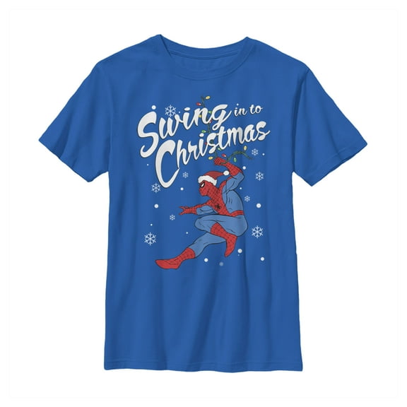 Boy's Marvel Christmas Spider-Man Swing Graphic Tee Royal Blue Large