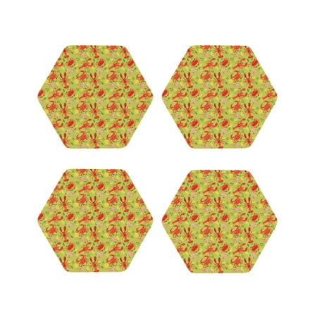 

KLL Drink Coasters Set Hexagon of 4 PU Leather Absorbent Coasters Set Decorative Coffee Cup Coasters Housewarming Gift for Home Decor-Crab Lobster