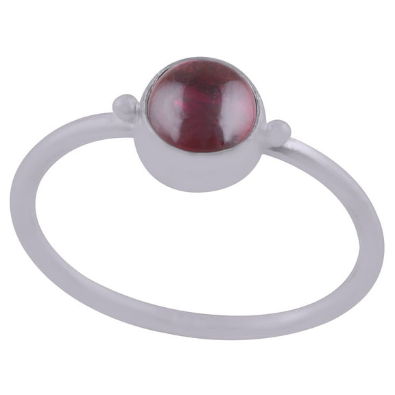 Natural Garnet 6mm Cabochon Round Shape Gemstone with Minimal Rawa Work Around in Beautiful Bezel Setting Handmade 925 Sterling Solid Silver Ring For Women