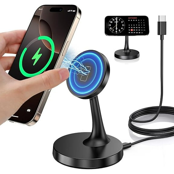 FU1999Magnetic Wireless Charger iPhone Stand 15W Fast Mag-Safe Charger for iPhone 16/16 Pro/16 Plus/16 Pro Max/15/14/13/12 Series Apple Magnet Wireless Charging Station/Pad for AirPods