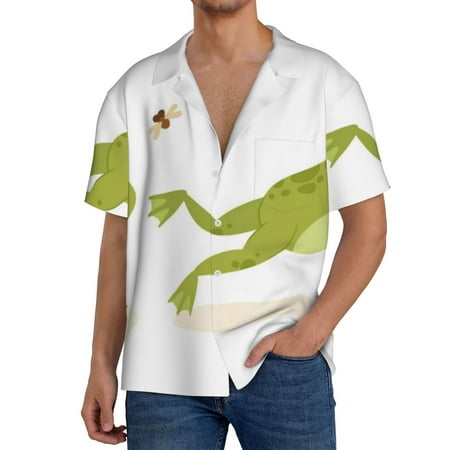 Salouo Hunting Frog Pattern Cuban Collar Shirts for Men Button-Down Shirt Men s Short Sleeve Shirts Hawaiian Shirts Casual Shirts -3X-Large