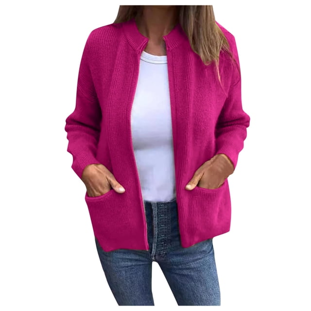 asddcavvf Cardigan pour Femmes Automne Hiver Décontracté Élégant Couleur Unie avec Poches