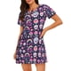 thumbnail image 1 of Easygdp cute Skull rainbow mushroom Camisón de manga corta para mujer, informal, estampado, 1 of 6