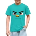 thumbnail image 1 of Blusas y camisas de manga corta con cuello redondo para niños y niñas, color liso, con estampado de expresión linda, manga corta, holgadas y cómodas, blusa para niña, 1 of 6