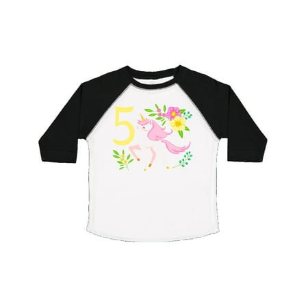

Inktastic Fifth Birthday Pink Unicorn with Flowers Gift Toddler Boy or Toddler Girl T-Shirt