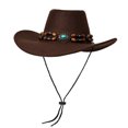 thumbnail image 4 of XIAOCHA Mens Beaded‑Band Cowboy Hat Solid Wide‑Brim Hat Western Rodeo Hat,Coffee, 4 of 4