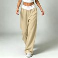 thumbnail image 5 of hotojiny Womens Wide Legs Sweatpants Fashion Colorblock Pants with Pockets Elastic Waist Baggy Pants Streetwear(Khaki,XX-Large), 5 of 8