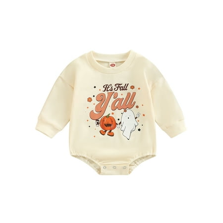

Halloween Infant Baby Girl Boy Clothes Pumpkin Ghost Romper Sweatshirt Onesie Long Sleeve Bodysuit Top Fall Winter Outfit