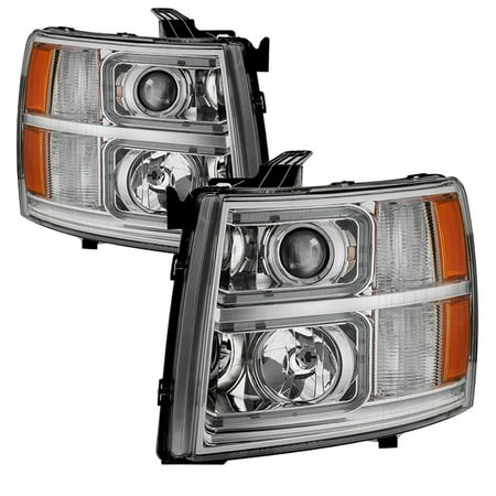 For 07-13 Chevy Silverado 1500 TD Light Bar DRL Projector Headlights (Chrome)