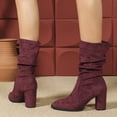 thumbnail image 4 of LIWENLI Women's Fall Mid Calf Slouch Boots with Chunky Heel Pull-on Pointed Toe High Heel Boots (Wine,37), 4 of 6