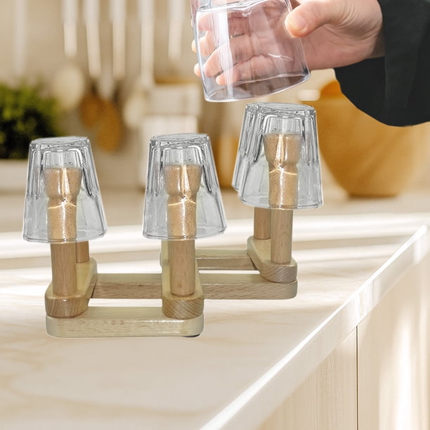 Estante de almacenamiento de desagüe de taza desmontable plegable de madera | Organizador de cocina caqui de madera de haya | Soporte portátil antideslizante para vasos, tazas, vasos de cerveza |