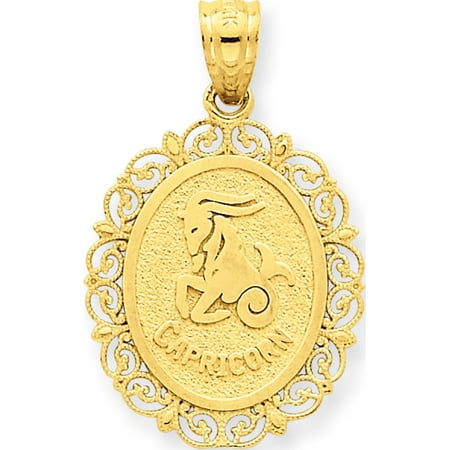 Opal Italian Charm 14k Yellow Gold Solid Satin Polished Capricorn Zodiac Oval (18x25mm) Pendant / Charm ()