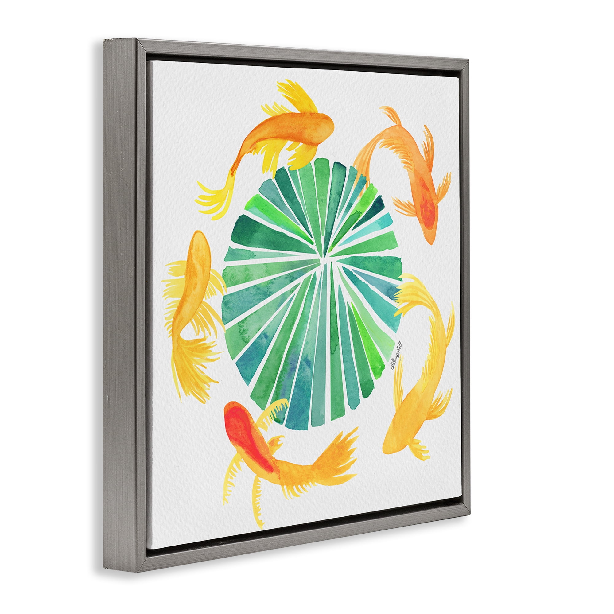 Stupell Industries Lotus Garden Orbital Fish Gray Framed Floater Canvas Wall Art, design by Hillary Holt