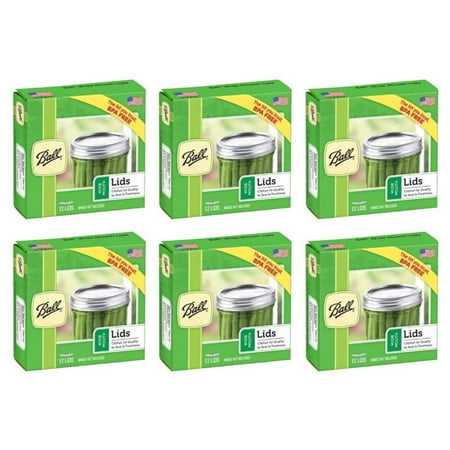 Ball Wide Mouth Jar Lids Mason Canning Lids Silver Color 42-000 Made in USA 6 Sets of 12 (Total of 72 Lids)