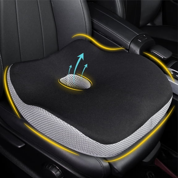 Memory Foam Car Seat Cushion for Driving Comfort, Thick Support Coccyx Cushion with Non-Slip Bottom, Adds Seating Height for Short Drivers, Large Seat Cushion for Long Sitting