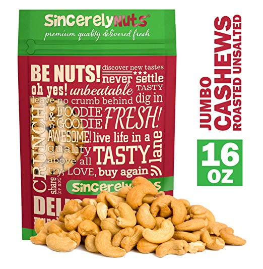 Sincerely Nuts Unsalted Jumbo Roasted Cashews, 16 Oz