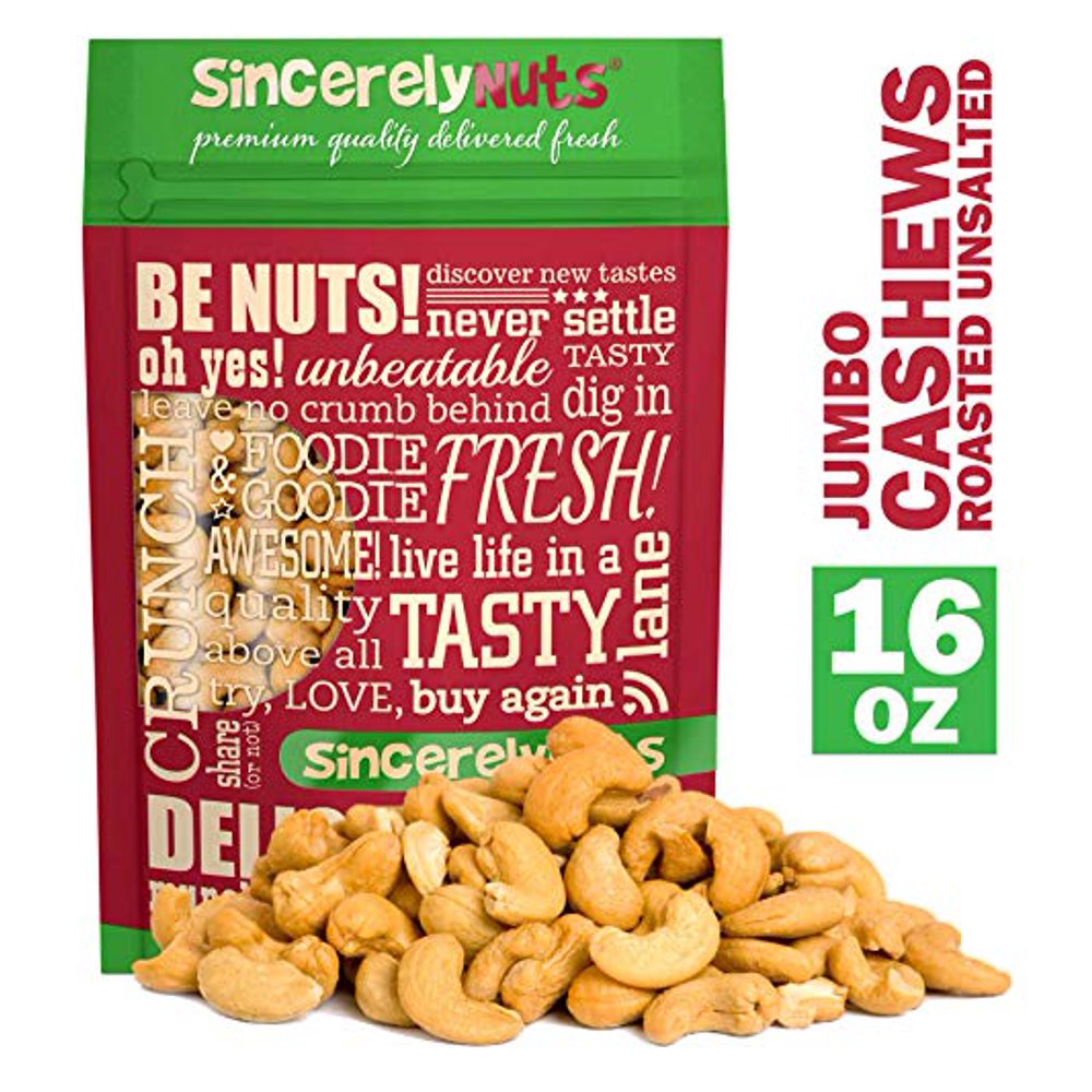 Sincerely Nuts Jumbo Cashews Roasted Unsalted 1 LB Bag
