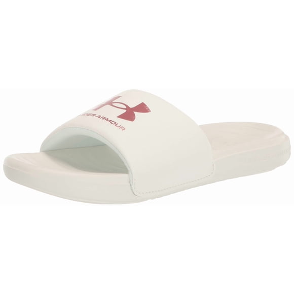 Sandalias Under Armour Ansa con correa fija para mujer, color marfil/rojo 11US
