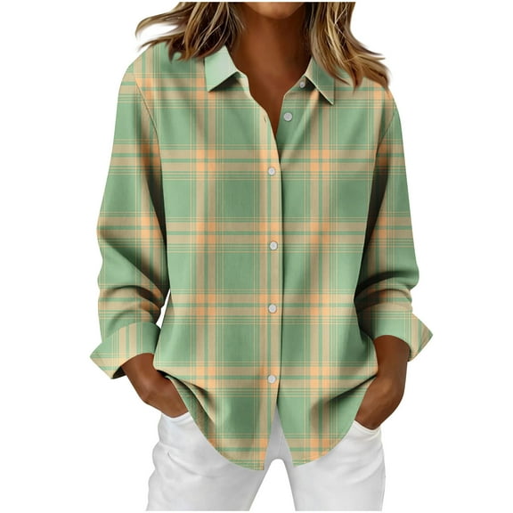 Qulqfy Casual Button Down Shirt Women Plaid Long Sleeve Shirts Checkered Collared Shirts Tops for Women