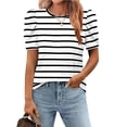 thumbnail image 1 of Camiseta tipo túnica Zeagoo con mangas abullonadas para mujer, talla grande, blanco/negro, 1 of 4