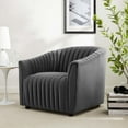 thumbnail image 2 of Armchair Accent Tufted Chair, Charcoal Grey Gray, Velvet, Modern Contemporary, Mid Century Living Hotel Lounge Cafe Lobby, 2 of 8
