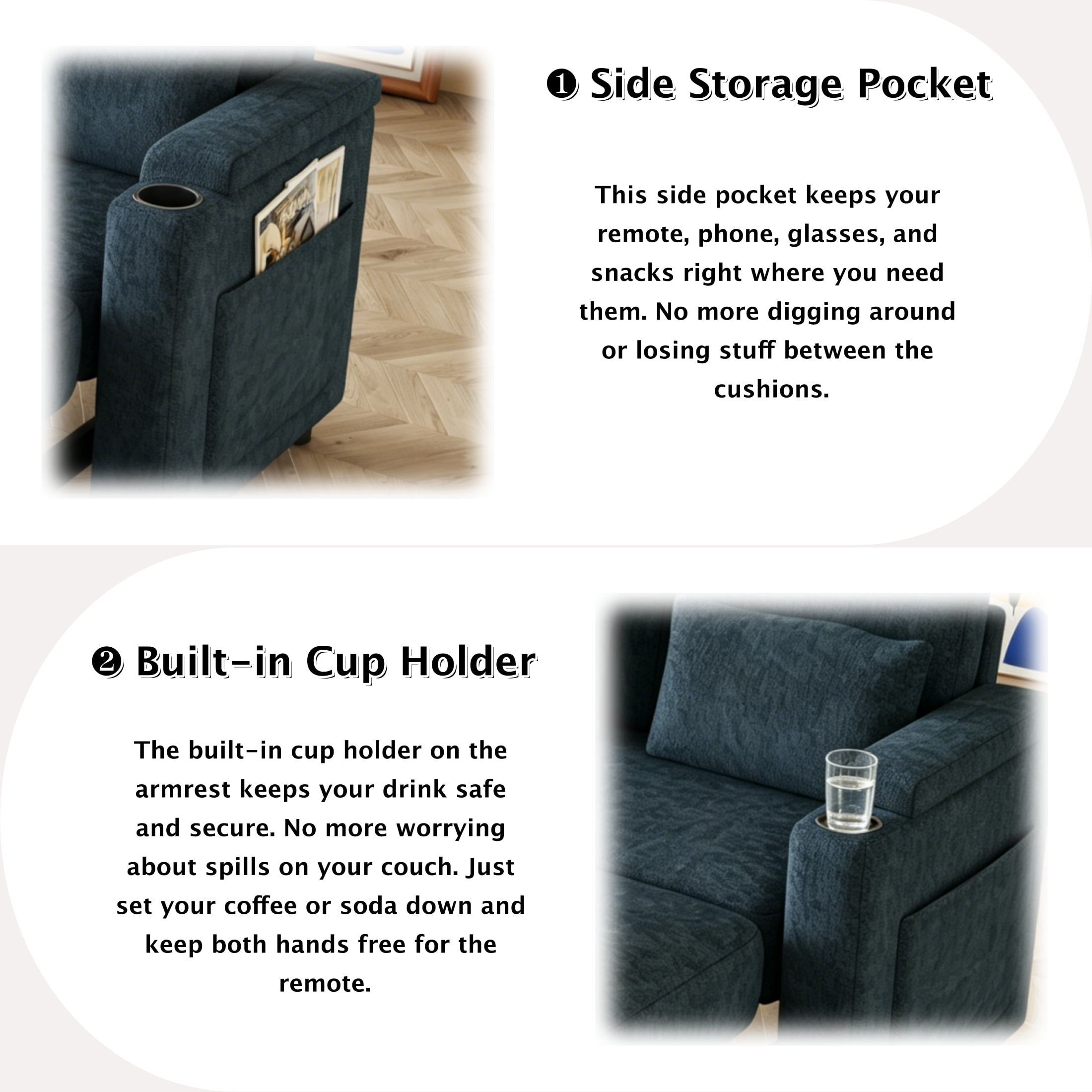 ShiKeyi 83" 3-in-1 Convertible Sofa Bed, Chenille 3 Seater Couch with Sleeper Sofa Function, Adjustable Backrest, USB Ports & Storage Armrests, Blue