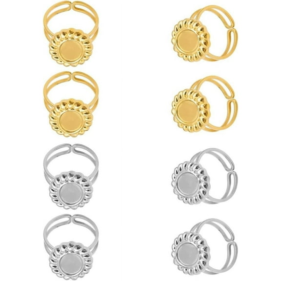 8Pcs 2 Color 304 Stainless Steel Sun Open Cuff Ring Settings with Oval Tray Metal Ring Blanks Cabochon Ring Base Settings Blanks
