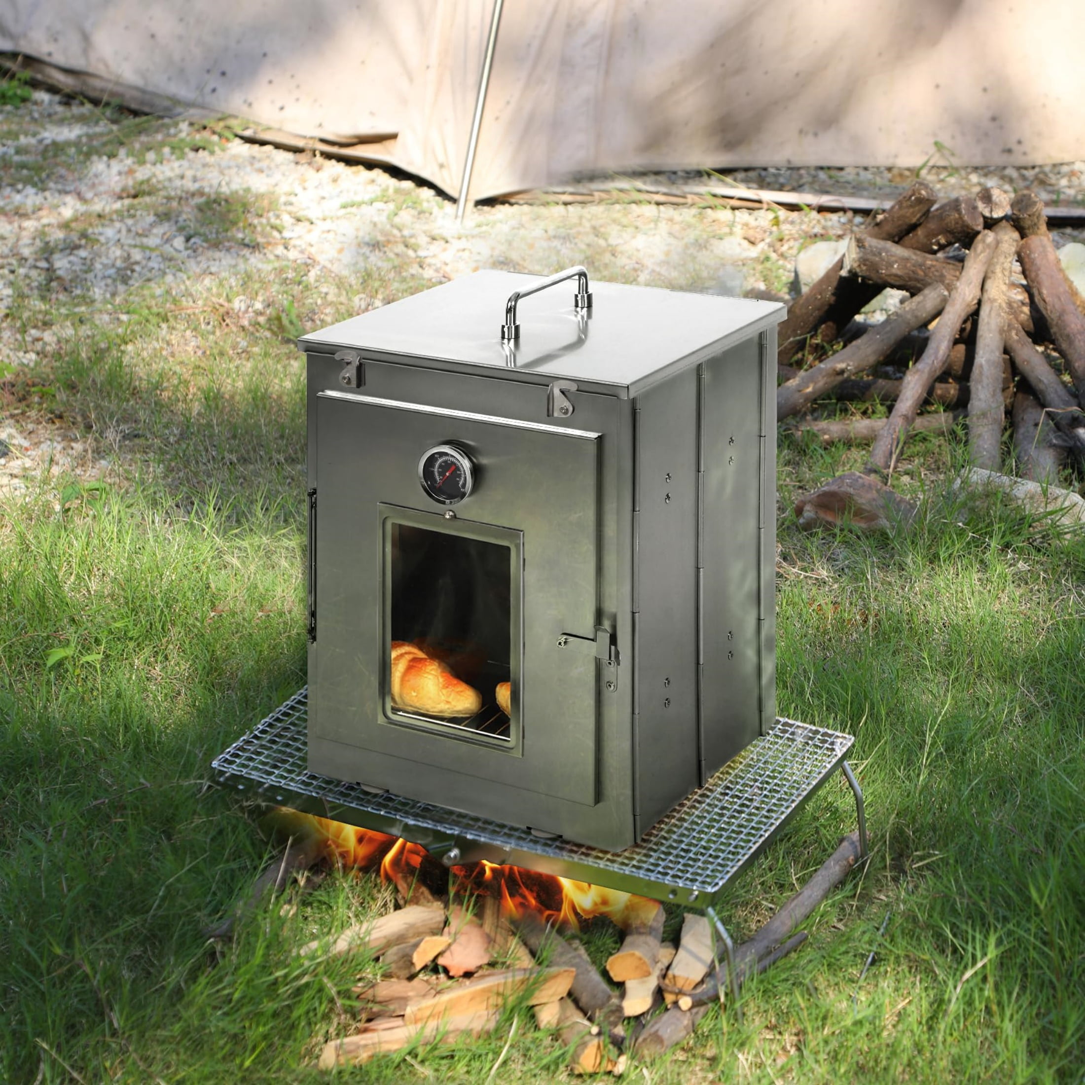 REDCAMP 16" H Foldable Camping Oven with Storage Handbag, Stainless Steel Portable Camping Stove for Baking Cinnamon Rolls, Breads, Muffins, Wood Burning or Propane, Outdoor Camping BBQ