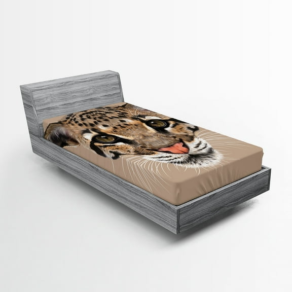 Ambesonne Animal Fitted Sheet, Leopard Wild, Twin Size, Umber Brown Cocoa