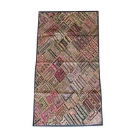 Mogul Vintage beaded Patchwork Tapestry Handmade Embroidered Kutch Table Throw Bohemian Wall Décor