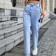 thumbnail image 5 of Pantalones largos de bolsillo recto de talle alto de moda de jeans de mujer Fridja alkflakhf37810, 5 of 9