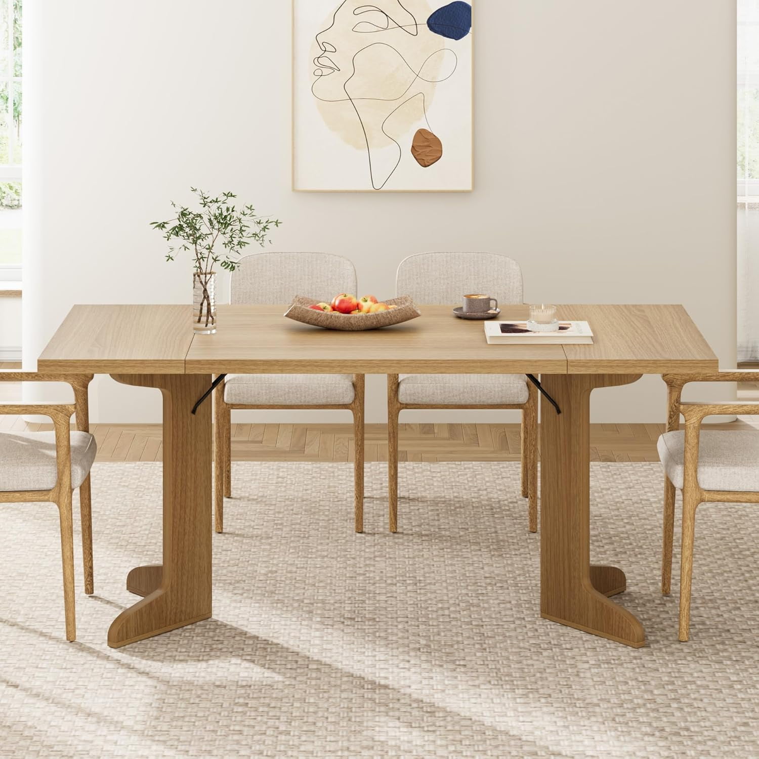 M optimized 71" Dining Table for 6 to 8, Modern Dinner Table with Unique Wooden Legs, Rectangle Dining Table for Kitchen, Dining Room Living Room