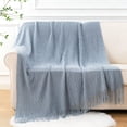 thumbnail image 4 of Battilo Bluish Grey Throw Blanket,Textured Knit Throws,Boho Decorative Blanket for Home Decor,50"x60", 4 of 8