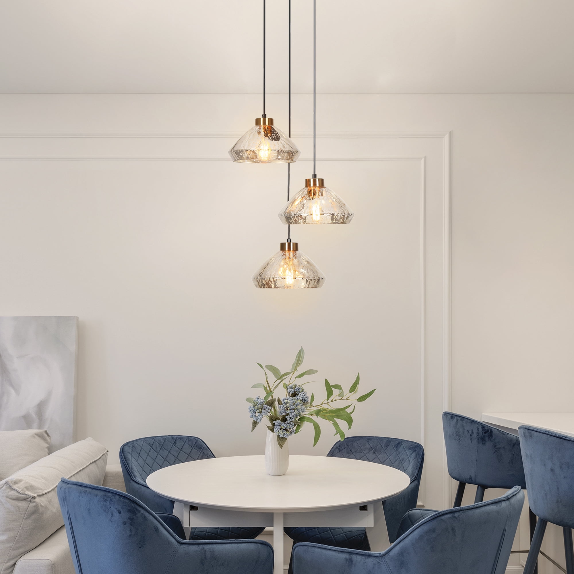 LNC 3-Light Clustered Modern Gold E26 Hardwired Pendant Light with Mercury Glass Shades