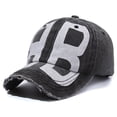 thumbnail image 2 of Women Mens Baseball Cap Womens Distressed Washed Denim Soft Top Letter Print Sun Hat Adjustable Running Workouts Black One Size, 2 of 3