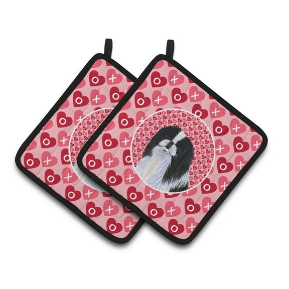 Carolines Treasures SS4467PTHD Japanese Chin Hearts Love and Valentines Day Portrait Pair of Pot Holders, 7.5HX7.5W,