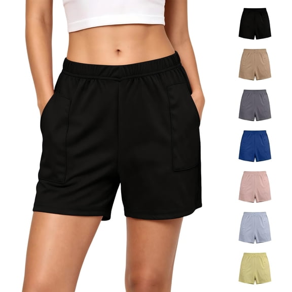 Tqcoqu Athletic Shorts for Women,Elastic Waist Quick Dry Casual Running Short,Summer Work Out Fashion Clothes with Pockets,Black Women's M-XXL