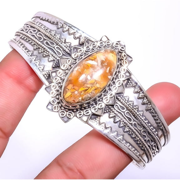 Brecciated Mookaite - Australia Gemstone 925 Silver Plated Cuff Adst. T93 A320, Valentine's Day Gift, Birthday Gift, Beautiful Jewelry For Woman