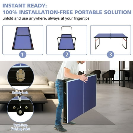 Compact for indoor/outdoor use Blue DOUPLE Fish 4-foot portable foldable table tennis table set