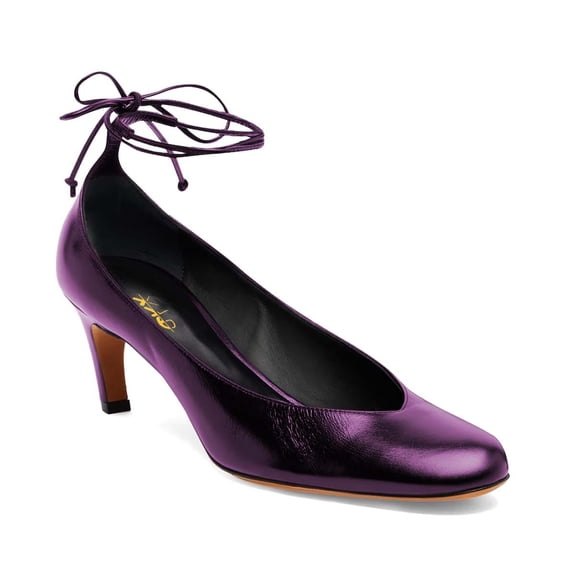 XYD Women Round Toe Pumps Slender Ankle Strap Self-tie Kitten Low Heel Ballroom Party Cute Retro Leather Shoes Size 7 Purple