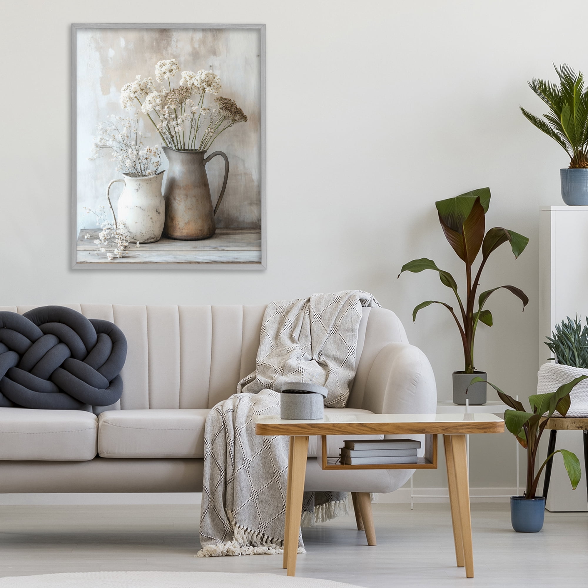 Stupell Industries Rustic Flower Arrangement in Pitchers Gray Framed Giclee Art, design by Creative Studio
