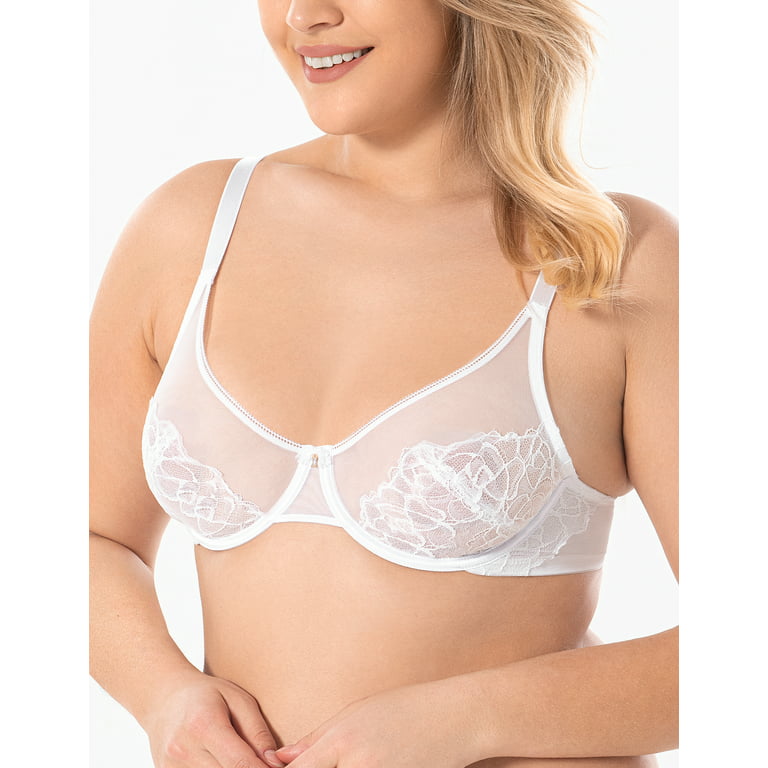 Wingslove Women's Sheer Lace Bra Minimizer See Through Unlined Full  Coverage Bras, White, 34B