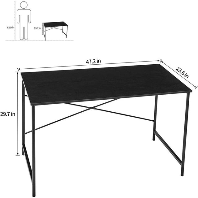 Pemberly Row Bureau d'Ordinateur Industriel Moderne Surface de Travail Spacieuse Noire