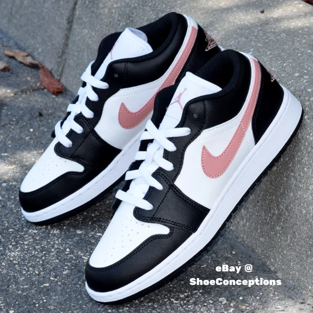 N I-K-E A i r-Jor-dan 1 Low (GS) Shoes White Rust Pink Black 553560-165 Multi Size NEW